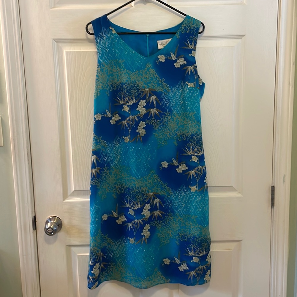 Kathie Lee medium polyester 8/10 blues taupe floral lined midi - Picture 1 of 10